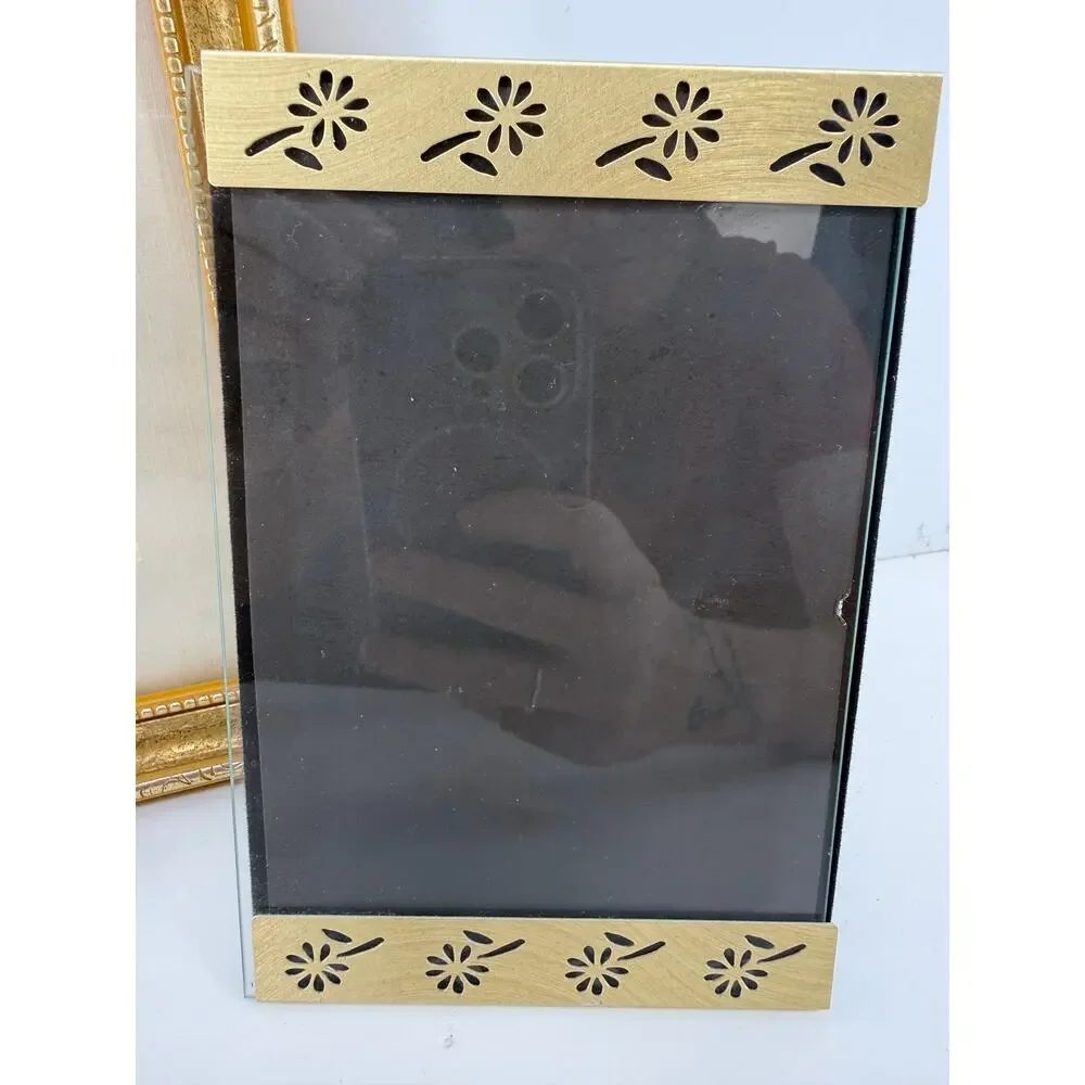 Gold Picture Frame Lot 3 Botanical Pineapple Floral Easel Wall Decor Eclectic